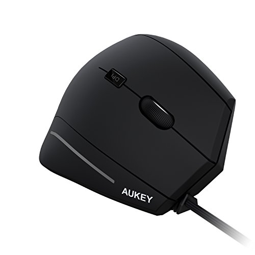 AUKEY Ratón Vertical Ergonómico 2 DPI Ajustable 1000 / 1600 Ratón Óptico - Prevención Contra Ratón Arm (Síndrome RSI) Ratón para Ordenador, Tabletas y Portátiles ( Negro )