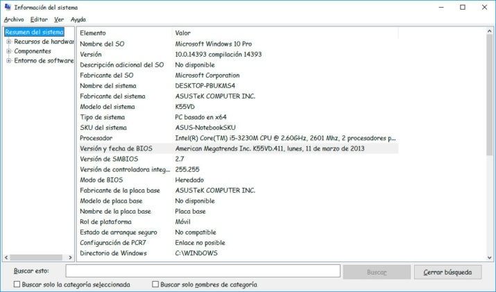 Version de mi BIOS/UEFI