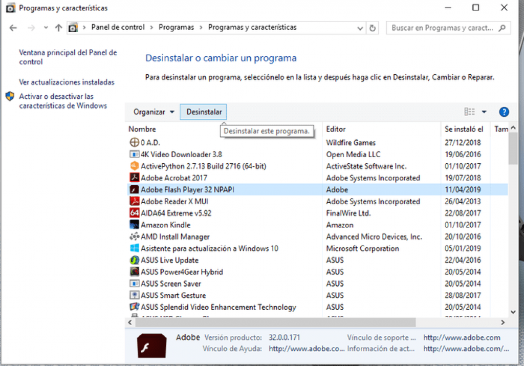 desinstalar programas en windows