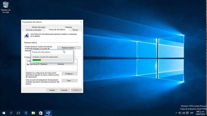 punto de restauración de Windows 10