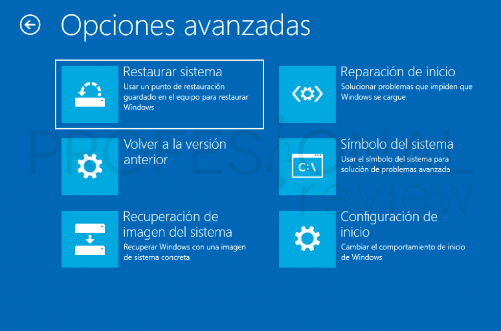 opciones avanzadas de Windows