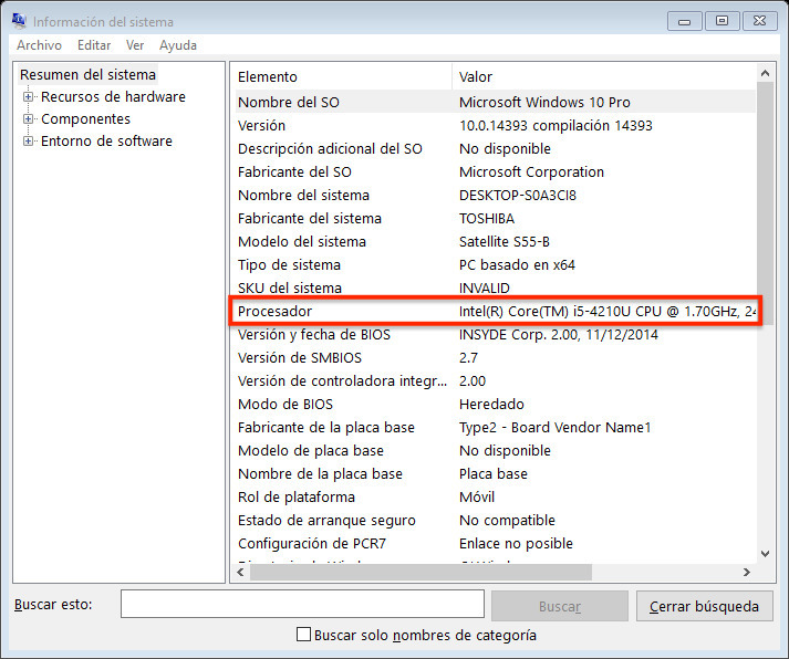 CPU desde información del sistema