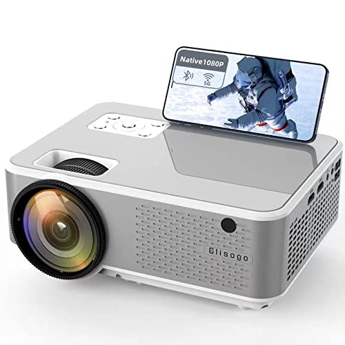 Proyector WiFi Bluetooth 1080P Nativo, Glisogo 8000 Lúmenes Mini Proyector Portátil Cine en Casa 4K Soporte, Compatible con iPhone/Android/TV Stick HDMI AV USB