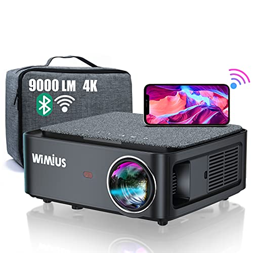 Proyector WiFi Bluetooth Full HD 1080P 4K Soporte, 9000 Lúmenes WiMiUS Proyector 5G WiFi Bluetooth 1080P Nativo Ajuste Digital 4P/4D Función Zoom Proyector WiFi Cine en Casa Para PPT,PS5,TV Stick,etc.