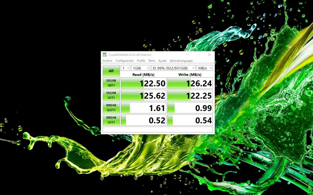 Prueba de rendimiento con CrystalDiskMark