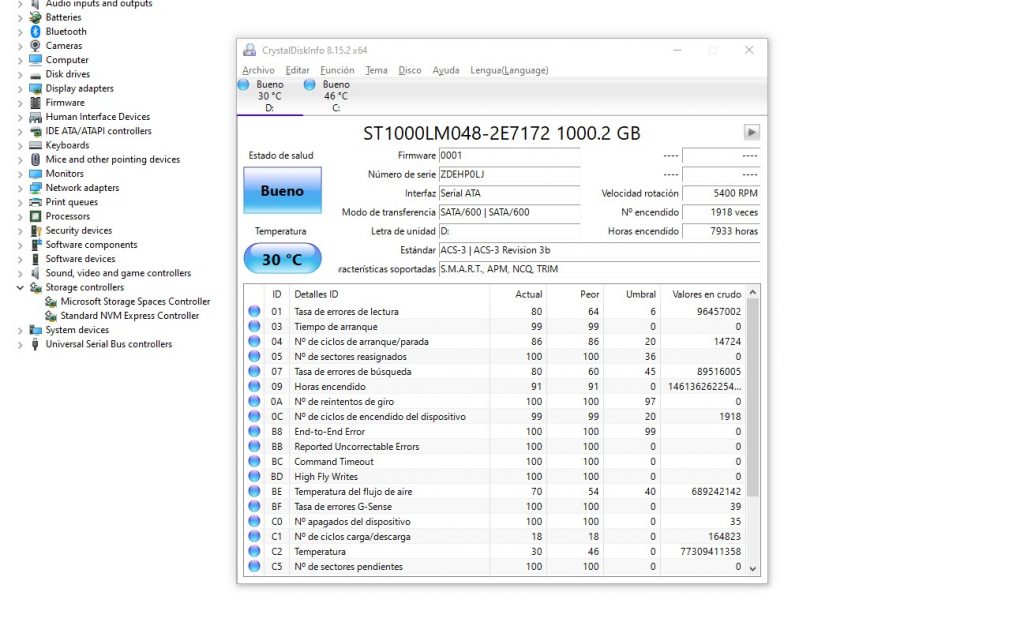 Parámetros CrystalDiskInfo en un HDD