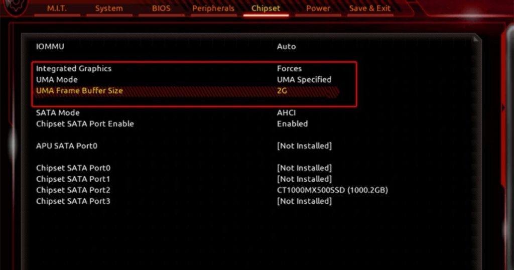 UMA Frame buffer Size