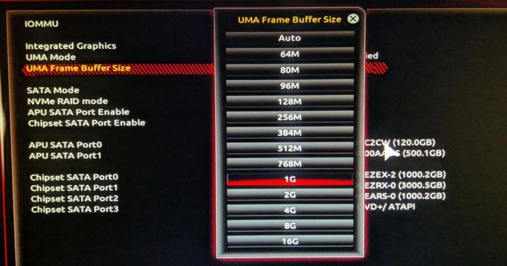 UMA Frame buffer Size