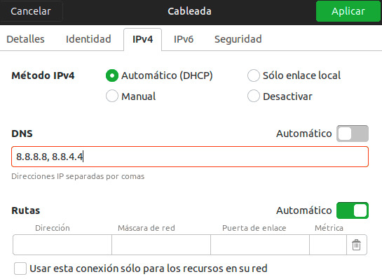 Cambiar DNS en Linux desde Configuración de red