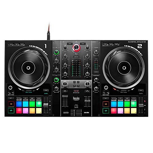 Hercules DJControl Inpulse 500: Controladora de DJ USB de 2 Decks para Serato DJ Lite y DJUCED (incluidos), Interfaz de Audio Integrado, 16 Pads RGB retroiluminados, Jog Wheels Grandes