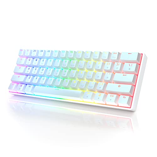 HK GAMING GK61 - Teclado Mecánico Mini 60 por Ciento - 61 Teclas Programables con Retroiluminación LED RGB, Cable USB, para Mac, PC Windows, Hotswap Gateron Switches Optical Brown, Blanco