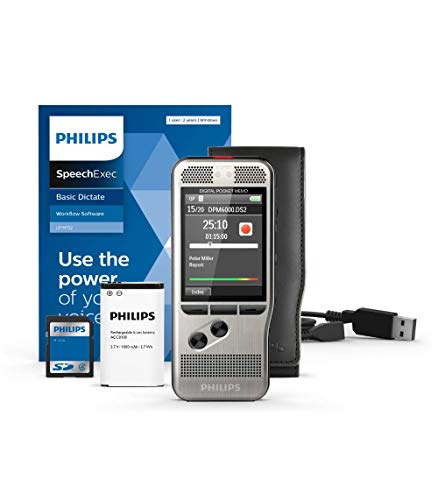 Philips PocketMemo Grabadora de Voz DPM6000, Dictáfono Digital, Software de Dictado SpeechExec Basic (suscripción de 2 años incluida)