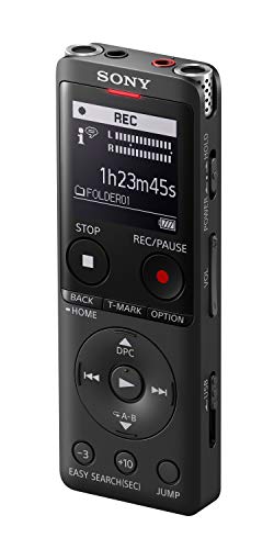 Sony ICD-UX570 - Grabadora de Voz (4 GB Ampliable con SD, micrófono estéreo, led de grabación, Pantalla OLED, Delgada, Ligera, conexión USB Directa) Negro