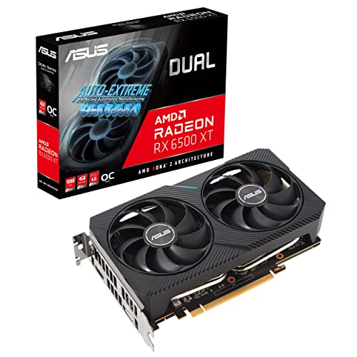 ASUS Dual AMD Radeon RX 6500 XT OC Edition 4GB GDDR6 - Tarjeta Gráfica Gaming (AMD RDNA 2, PCIe 4.0, 4GB GDDR6, HDMI 2.1, DisplayPort 1.4a, Ventilador Axial-Tech Design, Tecnología 0db)