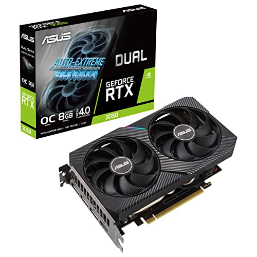 ASUS Dual NVIDIA GeForce RTX 3050 OC Edition - Tarjeta Gráfica Gaming (PCIe 4.0, 8GB GDDR6, HDMI 2.1, DisplayPort 1.4a, diseño de 2 Ranuras, Ventiladores Axial-Tech Fan, Tecnología 0dB, y más)