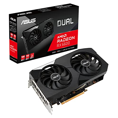 ASUS Tarjeta gráfica Dual AMD Radeon™ RX 6600 8GB GDDR6 para Juegos (AMD RDNA™ 2, PCIe 4.0, Memoria GDDR6 de 8GB, HDMI 2.1, DisplayPort 1.4a, diseño de Ventilador axial tecnología, tecnología 0dB)