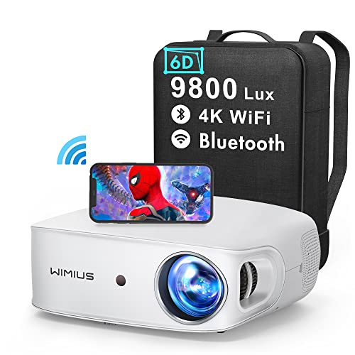 Proyector 5G WiFi Bluetooth Full HD 1080P, 9800 Lúmenes WiMiUS Proyector 4K Soporte Corrección Trapezoidal 6D Auto con Función Zoom Proyector WiFi Portátil Cine En Casa para Teléfonos,Fire Stick,PS5