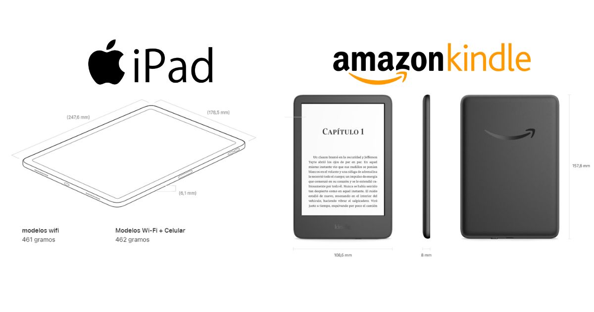 tamaño kindle vs ipad air