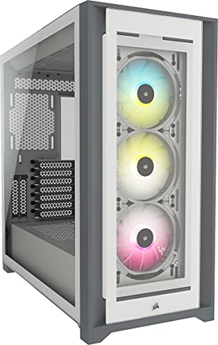 Corsair iCUE 5000X RGB Chasis Inteligente para PC ATX Semitorre con Cristal Templado (Cuatro Paneles Cristal Templado, Sistema de Gestión del Cableado RapidRoute, Tres Ventiladores RGB 120 mm) Blanco