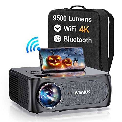 Proyector 5G WiFi Bluetooth, 9500 Lúmenes Full HD 1080P WiMiUS Proyector 4K Soporte WiFi Bluetooth Corrección Trapecio 4P/4D Zoom Proyector WiFi Cine En Casa 350'' para iOS, Android, PS5 HDMI AV USB