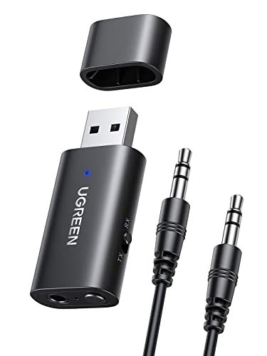 UGREEN USB Bluetooth 5.1, Adaptador Bluetooth para TV con 3.5mm Cable de Audio, 2 en 1 Receptor y Transmisor Bluetooth para Televisión, PC, Amplificador, Coche, Móvil, Altavoces, Auriculares Bluetooth