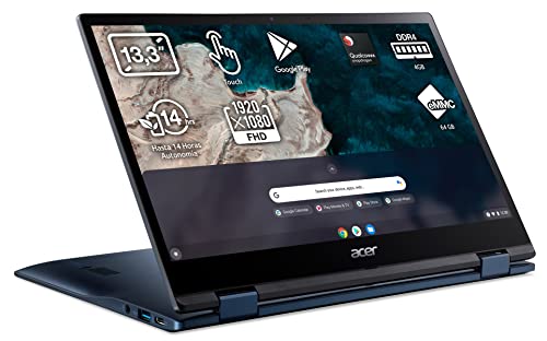 Acer Chromebook Spin 513 CP513-1H - Ordenador Portátil 2 en 1 Convertible y Táctil 13.3 Full HD IPS (Qualcomm Snapdragon SC7180, 8GB RAM, 64GB eMMc, Adreno 650, Chrome OS), PC Portátil Azul - QWERTY