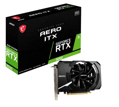 MSI GeForce RTX 3050 Aero ITX 8G OC -Tarjeta gráfica 8GB GDDR6, 128-bit, PCI Express Gen 4, DisplayPort x 3 (v1.4) HDMI x 1 (Supports 4K@120Hz in HDMI 2.1), Resolución 7680 x 4320, Negro (V809-4041R)