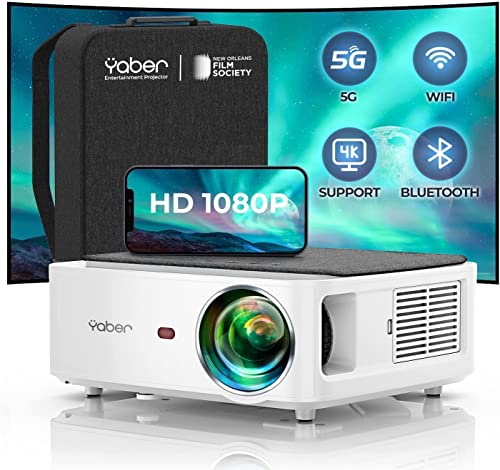 Proyector WiFi Bluetooth 1080P Nativo Soporta 4K, YABER 9500 Lúmenes Proyector Full HD, 4D/4P corrección Zoom -50%, Proyector LED para Cine en Casa y PPT, PS5, TV Stick, etc.