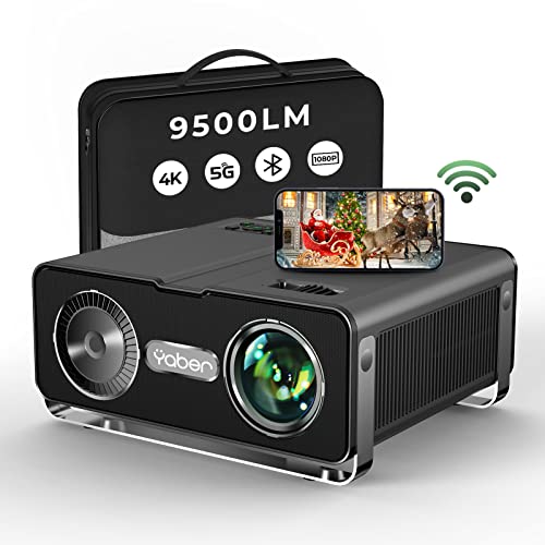 Proyector WiFi Bluetooth Actualizado YABER 9500 Proyector Soporte 4K Full HD 1080P Nativo Ajuste Digital 4P/4D Función de Zoom Proyector Cine en Casa para PPT/ PS4/TV Stick, etc.