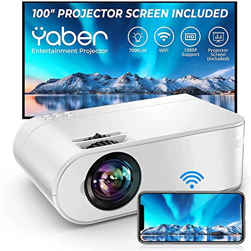 Proyector WiFi, YABER Mini Proyector 7000 Lúmenes 1080P Full HD [Pantalla de Proyector Incluida], Cine en Casa 200