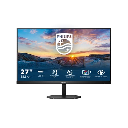 Philips 27E1N3300A - 27 Pulgadas FHD Monitor, IPS, 75Hz, 1ms, USB-C 65w Power Delivery, Altavoces, USB Hub (1920 x 1080 @ 75Hz, 300  CD/m², HDMI 1.4 / DP 1.2 / USB-C 3.2)