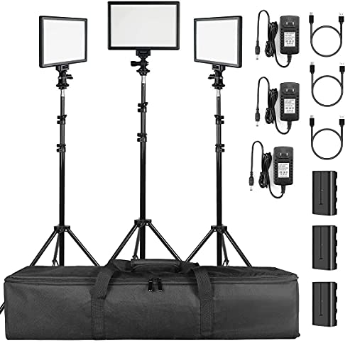 3 Paquetes Luces Video LED Kit Iluminación para Fotografía, SUPON Focos LED Pantalla LCD, Bicolor Panel Regulable 3300-5600K CRI95+ con Soporte para Youtube Video, Streaming, Conference