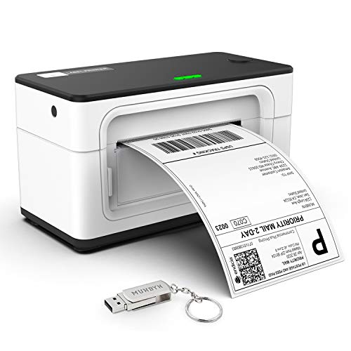 MUNBYN-Impresora Térmica Etiquetas Autoadesivas Impresora para Envío, Tamaño Máximo de Etiqueta 4x6 / 110x115 mm de Ancho, 150mm/s-Blanco