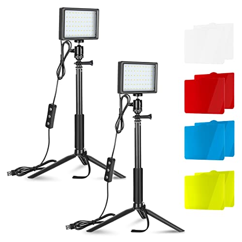 Neewer 2 X Luz de Vídeo LED USB de Regulables 5600K con Soporte de Trípode Profesional y Filtros de Color para Grabación en Ángulo Bajo, luminación de Videoconferencia/Juegos/Youtube/Fotografía