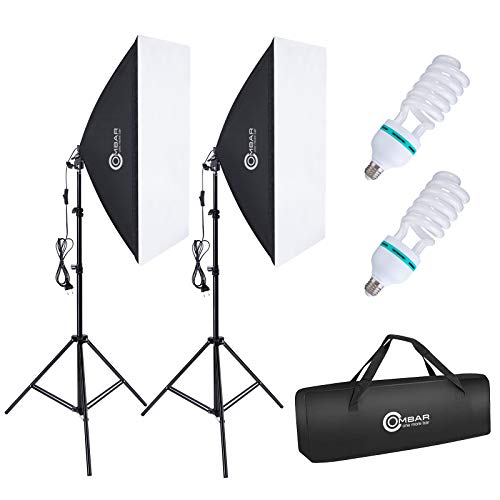 OMBAR Softbox Iluminacion Kit Fotografia con 2 Softbox 50×70cm y 2 Bombilla de Luz 135W 5500K E27 y 1 Bolsa de Transporte, para Videos de Retrato de Estudio, Luz para Estudio Fotográfico Profesional