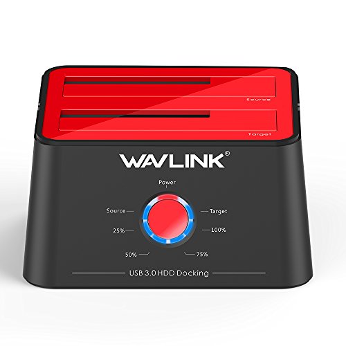 WAVLINK Base de Conexión Docking Station USB 3.0 a SATA Disco Duro Externo 2 Bahias, con Función de Offline Clon/Copia/UASP, para 2.5/3.5
