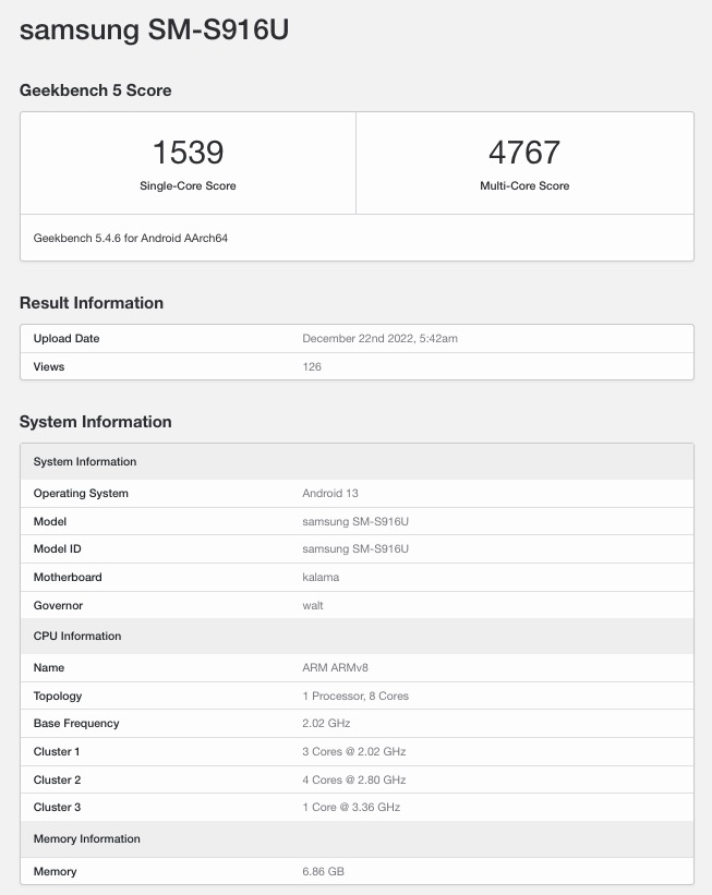 Galaxy S23+ Geekbench