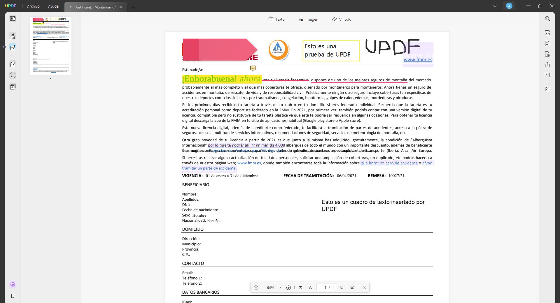 Edición de texto en UPDF