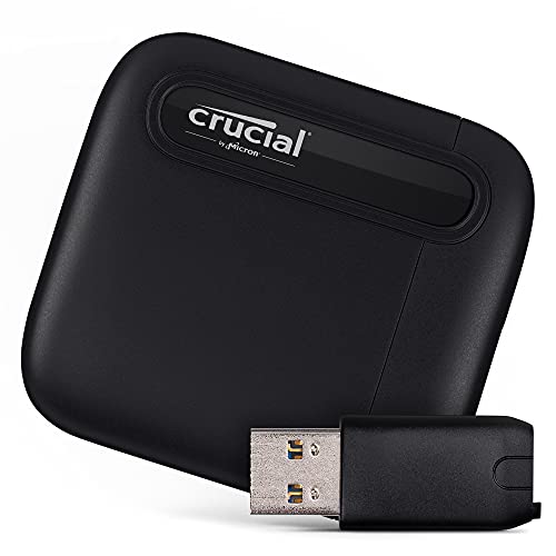 Crucial X6 500GB SSD Portátil con Adaptador USB-A - Hasta 540MB/s - PC y Mac, Unidad de Estado Sólido Externa USB 3.2 - CT500X6SSD9