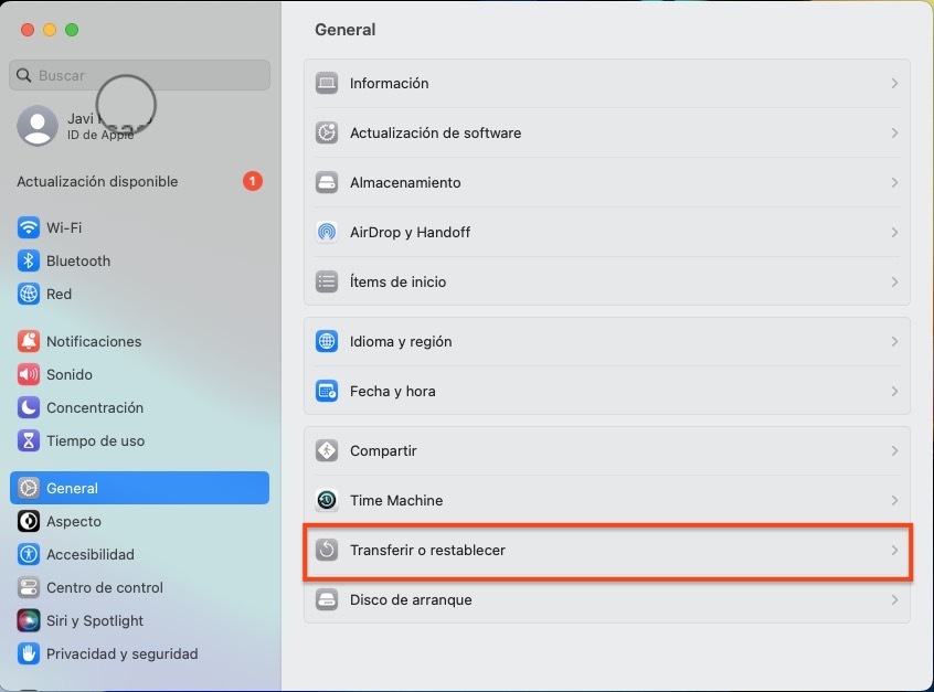 Transferir o reestablecer MacOS