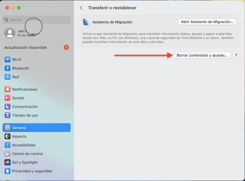 Borrar contenidos y ajustes MacOS