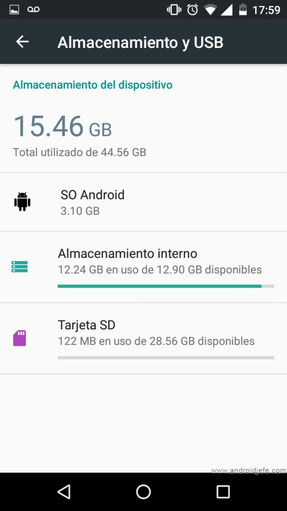 almacenamiento ajustes android