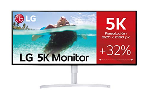 LG 34WK95U-W - Monitor 34 pulgadas UltraWide 5K WUHD, 60Hz, 5 ms, 1200:1, 450nit, DCI-P3 98%, 21:9, HDMI, DisplayPort, Color Plata (Trasera Blanca)
