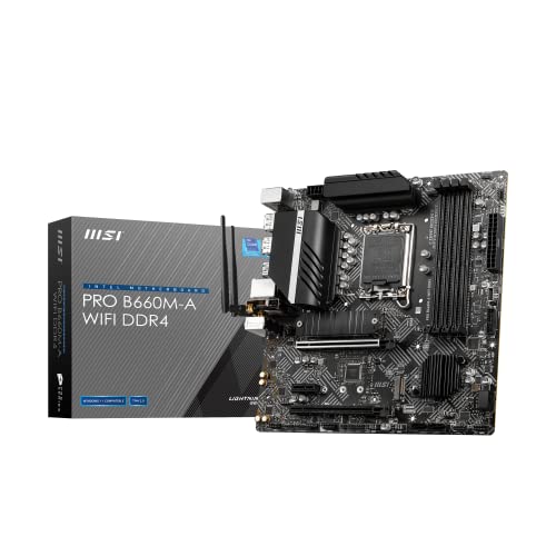 MSI Pro B660M-A WiFi DDR4 Placa Base Micro-ATX Admite Procesadores Intel Core 12th Gen, LGA 1700 Memory Boost 4800+MHz/OC, Ranura PCIe 4.0 x16, 2 Ranuras M.2 Gen4, LAN 2.5G, Wi-Fi 6, negro (PROB660M)