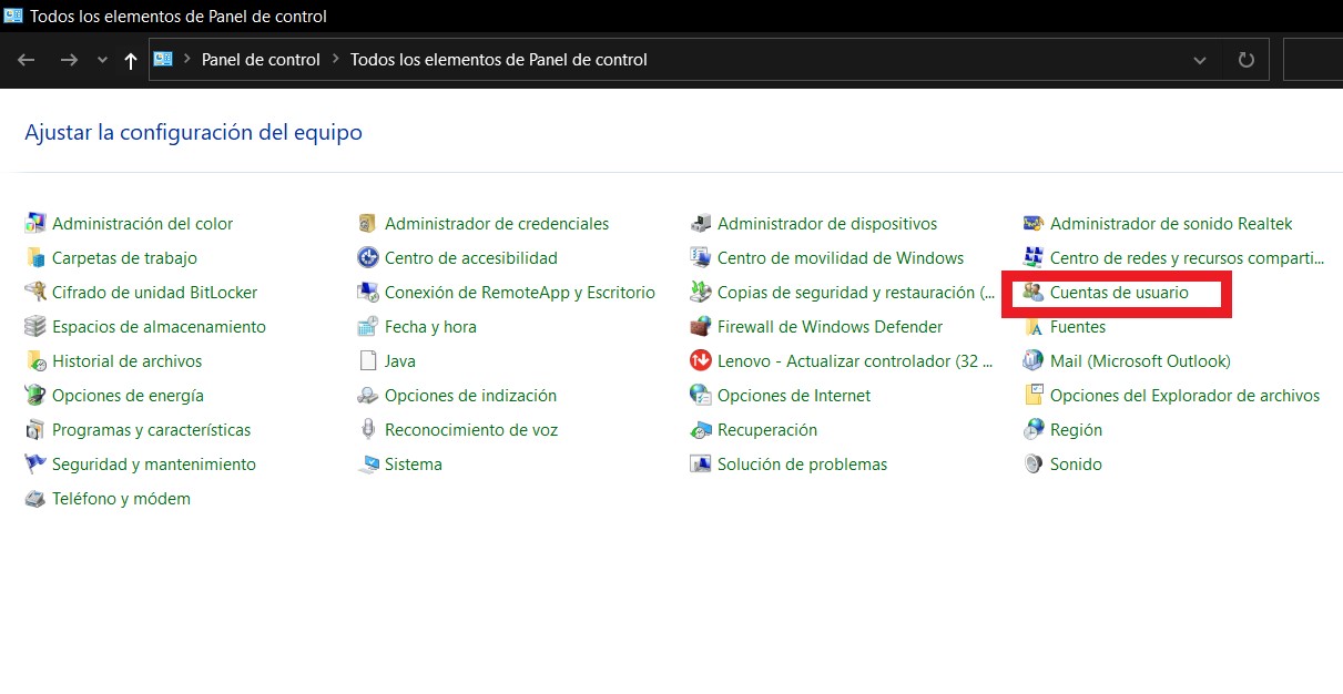 Asignar permisos de administrador a través del Panel de control