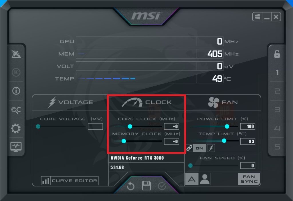 Cómo hacer overclocking a tu tarjeta gráfica: imagen de referencia 1 de MSi Afterburner.