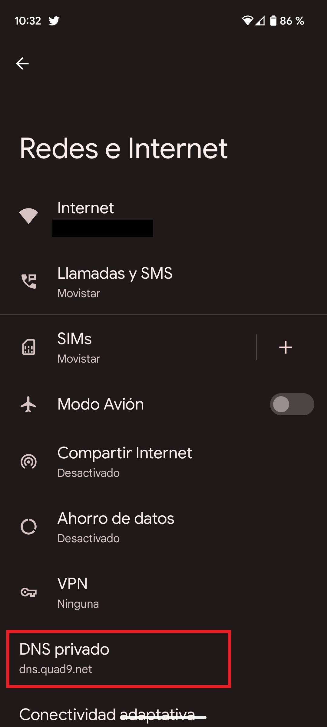 Cambia la DNS en Android