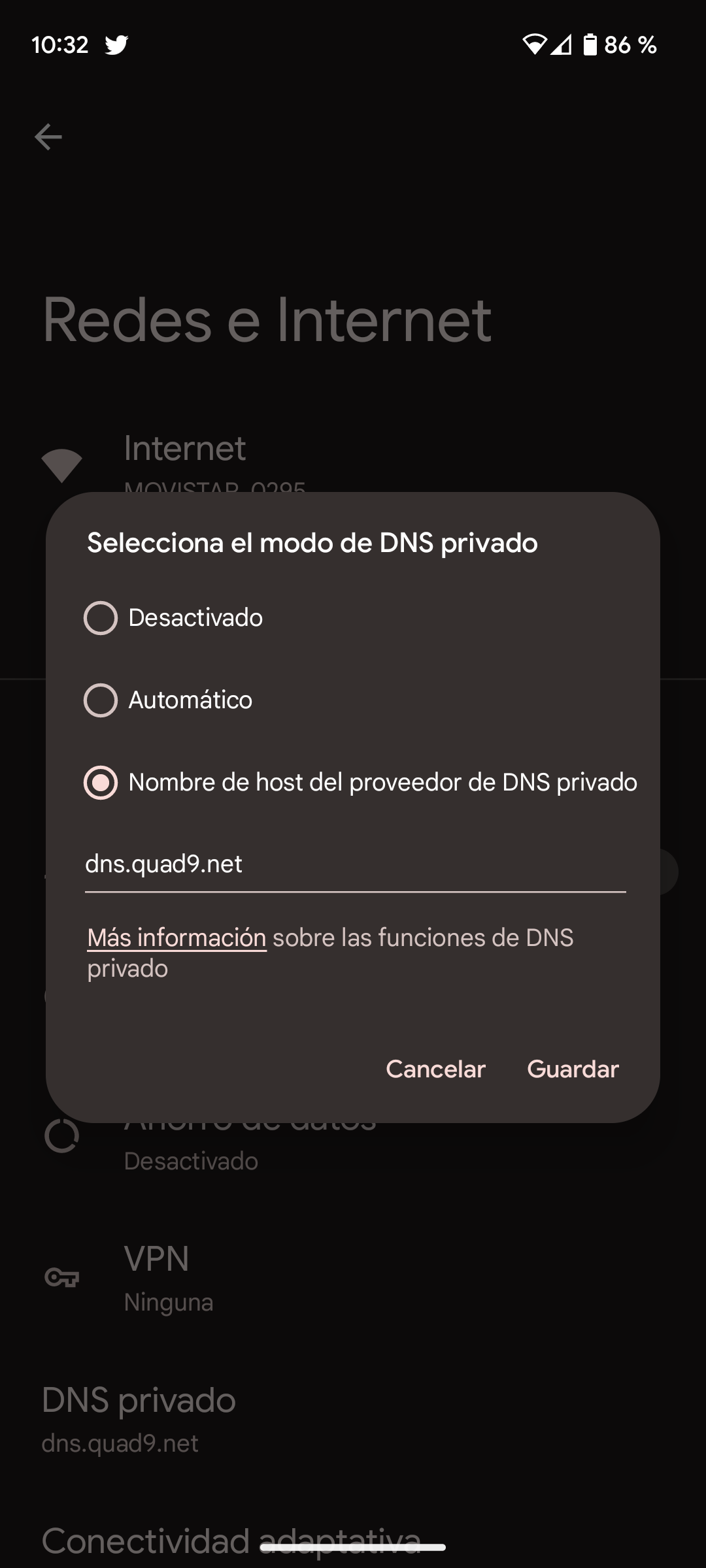 Cambia la DNS en Android