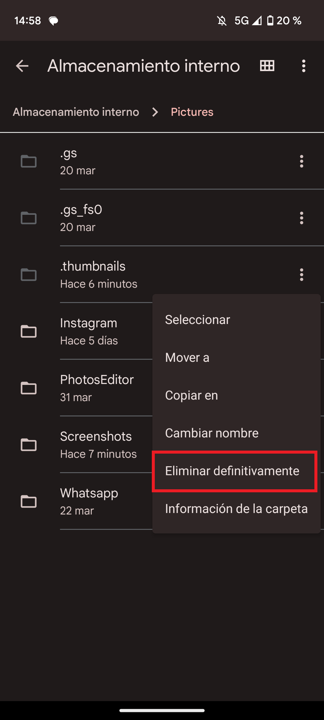 ¿Cómo borrar los thumbnails en Android?