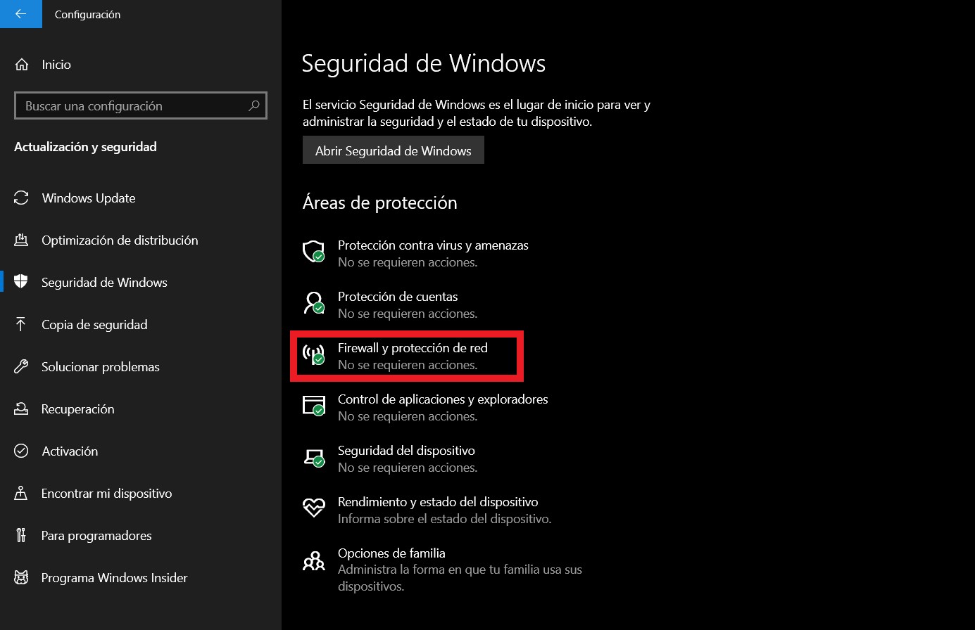 Desactivar el Firewall de Windows 10 desde configuración